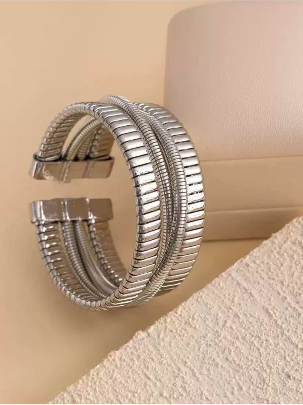 New Season Silver Ribbed Multi-Strand Cuff Bracelet | Matching Set Available
